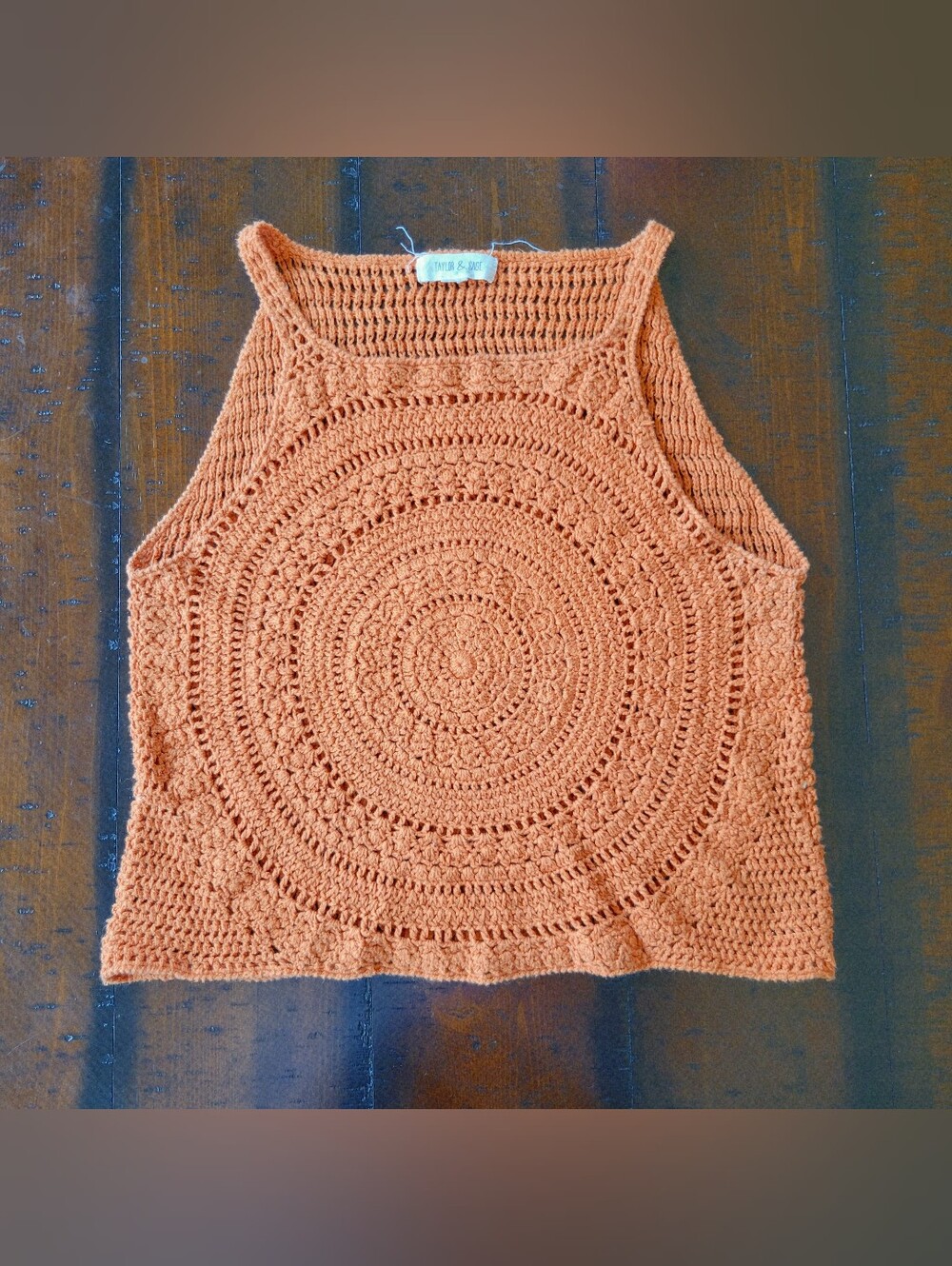 Taylor & Sage | Orange Open Knit Tank
